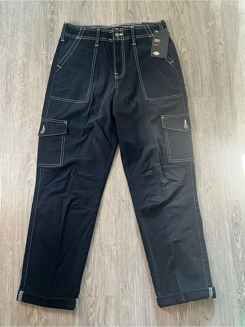 Dickies Women’s Black Cargo Pants with White Contrast Stitching